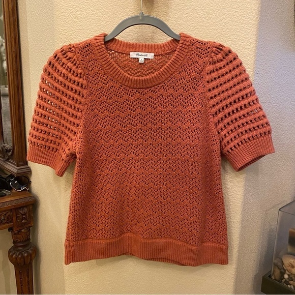 MADEWELL Women Orange Open Knit Short Sleeve Sweater Top Size Small - Picture 1 of 8